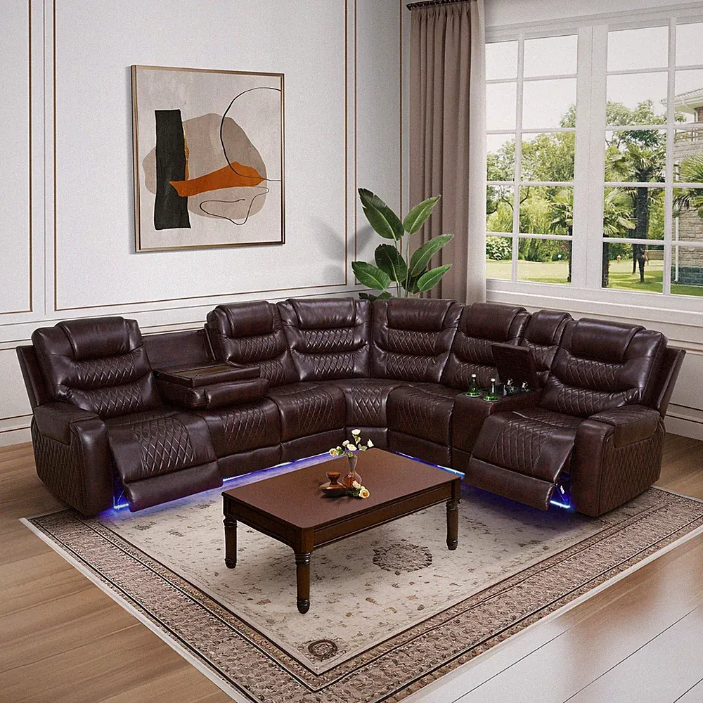 Crimson Breathable Leather 1~3 Piece Power Recliner Living Room Sofa Set
