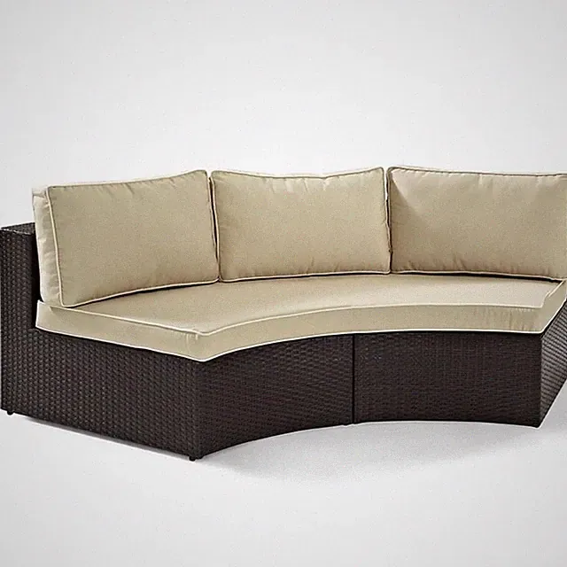 Crosley Catalina Wicker Curved Patio Sectional Sofa in Brown and Sand
