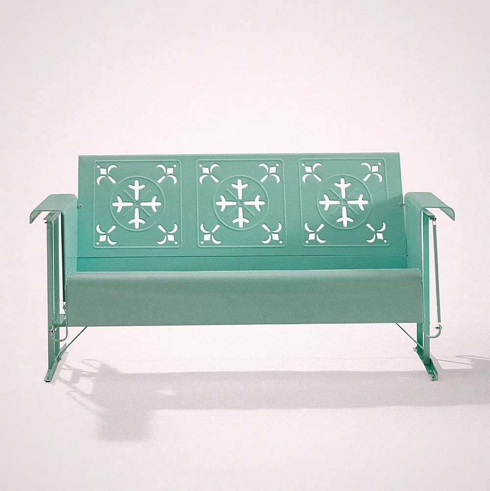 Crosley Furniture Azalea Retro Outdoor Sofa Glider in Aqua Gloss