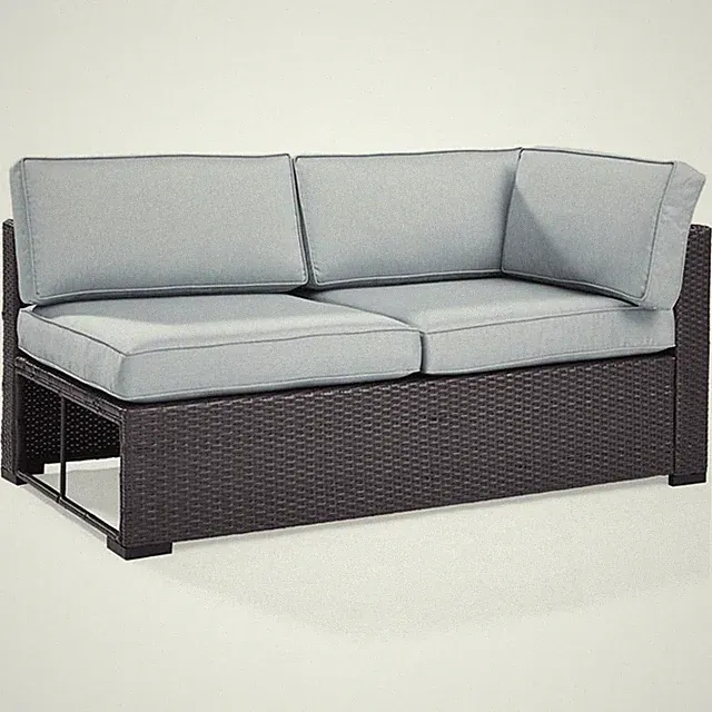 Crosley Furniture Biscayne Rattan & Fabric Patio Loveseat in Brown and Mist Blue
