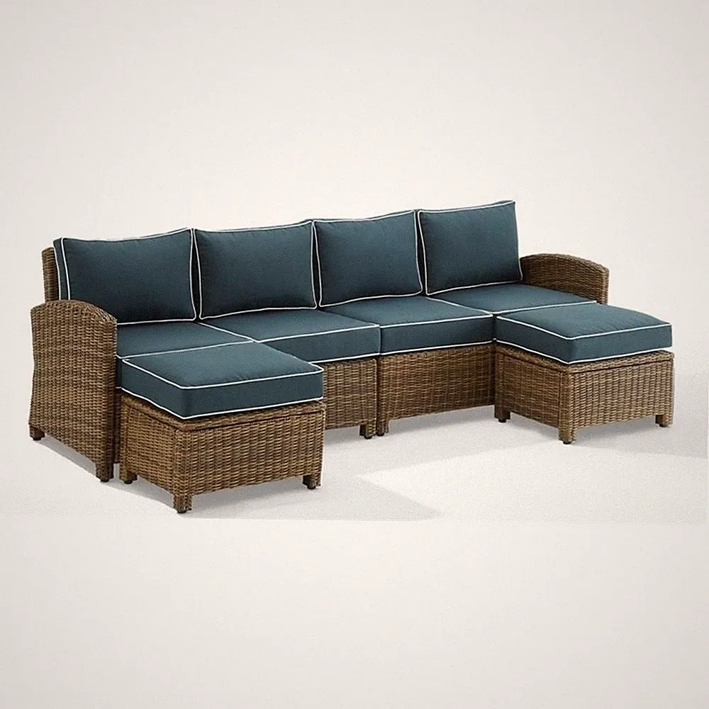 Crosley Furniture Bradenton 4Pc Outdoor Fabric Sectional Set in Navy & Brown