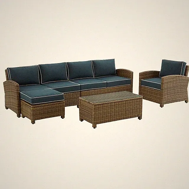 Crosley Furniture Bradenton 5-Piece Fabric Outdoor Sectional Set in Navy