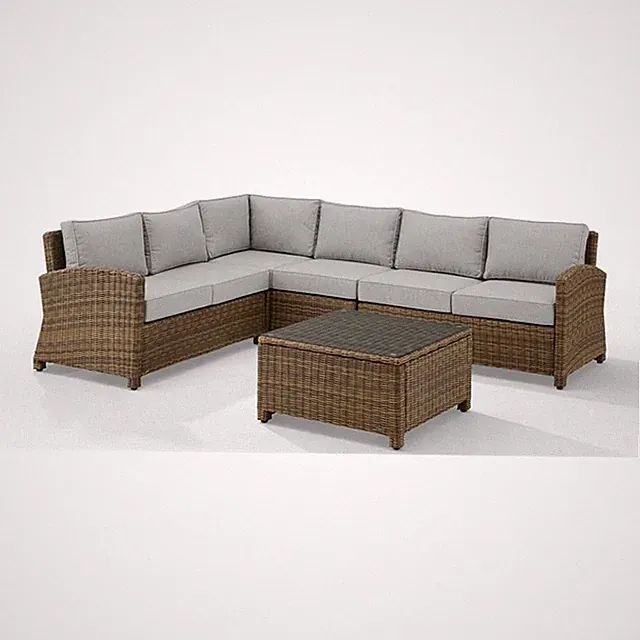 Crosley Furniture Bradenton 5Pc Outdoor Fabric Sectional Set in Gray & Brown