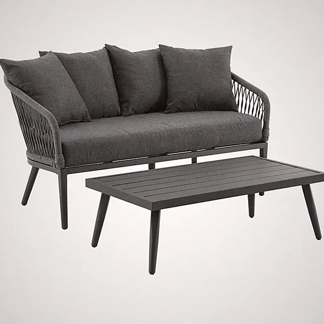 Crosley Furniture Dover 2 Piece Patio Rope Loveseat Set in Charcoal and Black