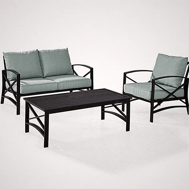Crosley Furniture Kaplan 3Pc Fabric Sofa Set in Oil Rubbed Bronze/Mist Green