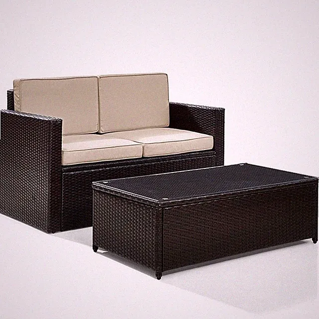 Crosley Palm Harbor 2 Piece Wicker Patio Sofa Set in Brown and Sand