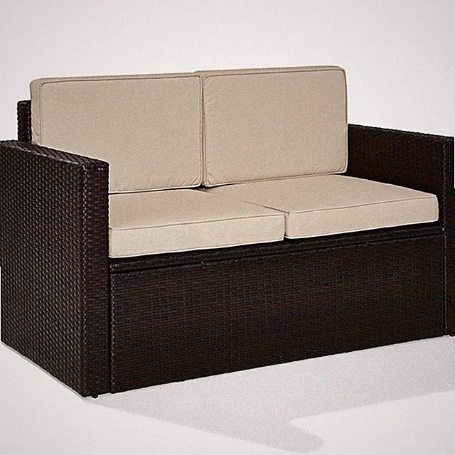 Crosley Palm Harbor Wicker Patio Loveseat in Brown and Sand