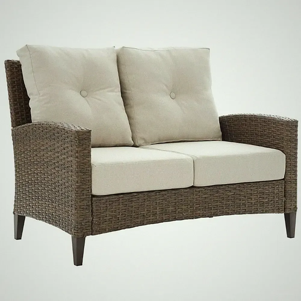 Crosley Rockport Outdoor Wicker High Back Loveseat in Beige