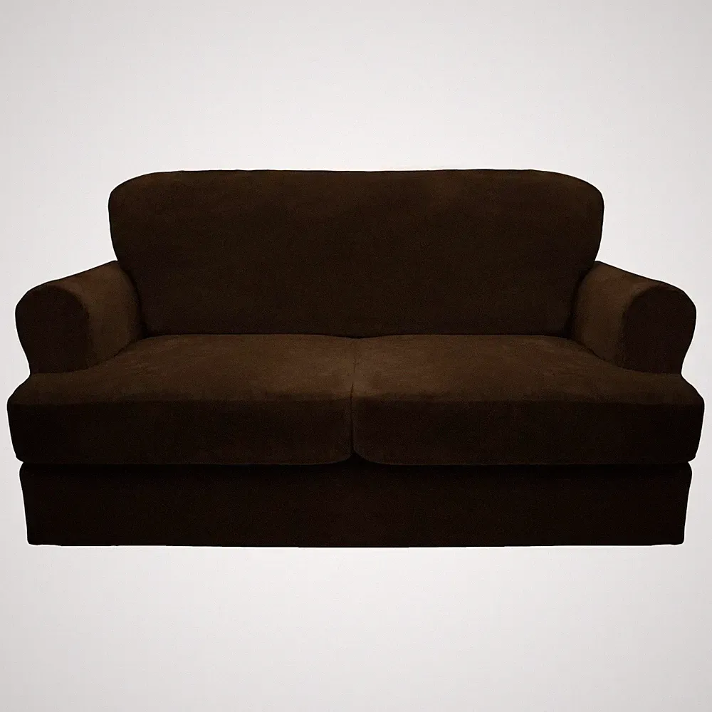 CUCRAF 3 Piece T Cushion Loveseat Slipcover - Velvet Medium Brown