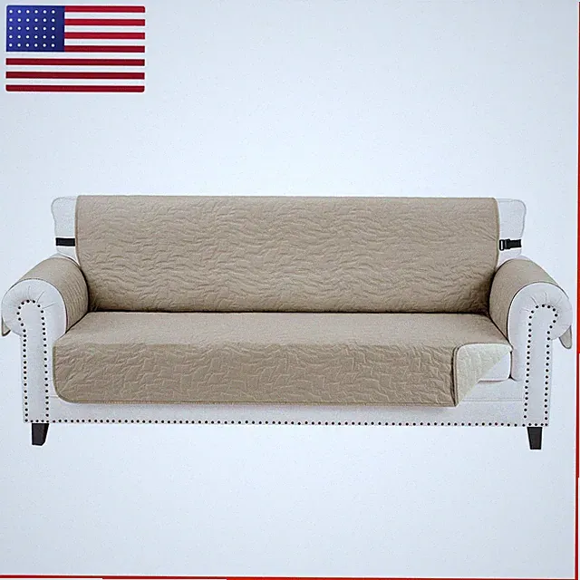 CUCRAF Non Slip Quilted Sofa Cover 3 Cushion Large Khaki