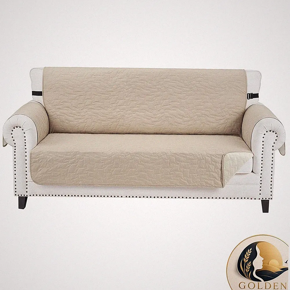 CUCRAF Non Slip Quilted Sofa Cover for 2 Cushion Sofa Medium-XL Loveseat Beige