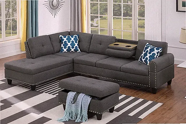 Cup - holder Console - Featured Corner Sofa in Charcoal - Dark Gray