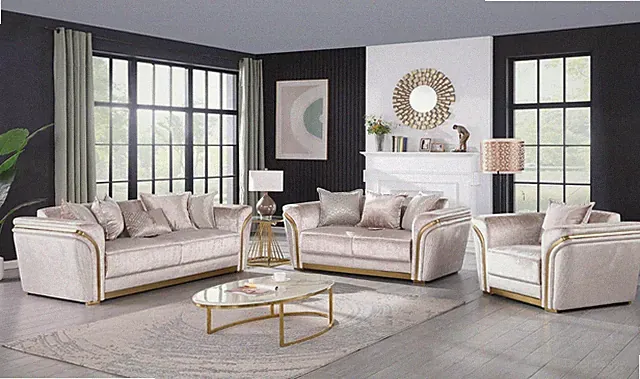 CURBSIDE SHIPPING TO GA, 30308 - Champagne Modern 3PC Fabric Living Room Sofa