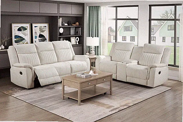 CURBSIDE SHIPPING TO WI, 53223 - NEW Beige 2PC Microfiber Sofa Love Recliner Set