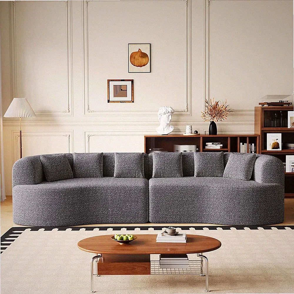 Curved 106.3" Cloud Couch with 6 Pillows - No Assembly, Gray Sofa