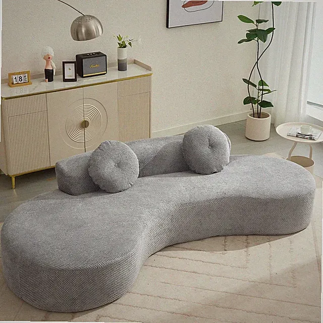 Curved 106" Oversized Corduroy Sofa with Pillows - Modern 3-Seater Couch Gray