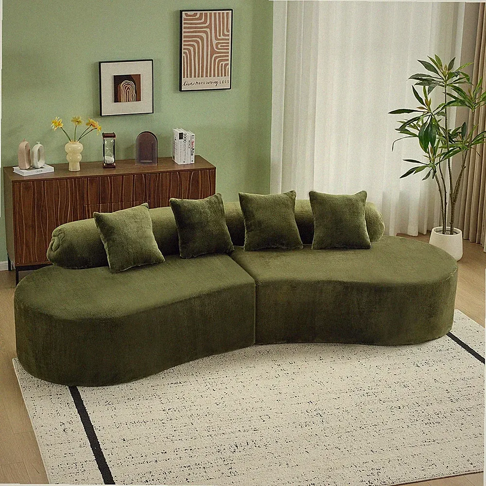 Curved 111.4" Green Sectional Sofa - No Assembly Needed for Living Room