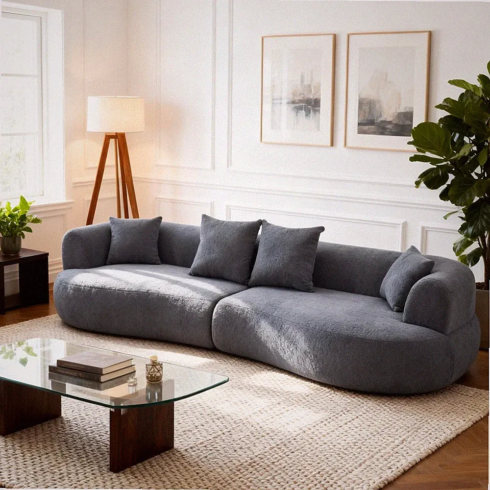 Curved 122" Arc Cloud Sofa Sectional - 4-Seater Deep Seat Foam Couch, Grey