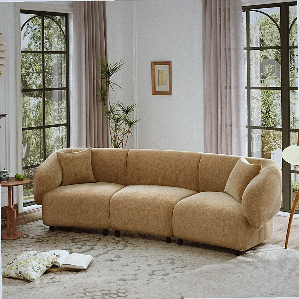 Curved 3-Seater Sofa 98.5" Mocha Boucle Fabric Sectional