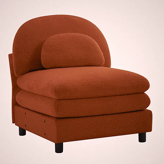 Curved Armless Sofa Teddy Fabric w/Pillow Orange 30.31"L x 33.85"W
