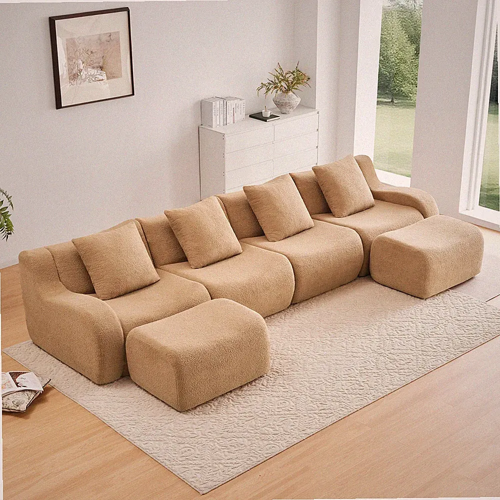 Curved Armrest Boneless Sofa Compression Sponge Modular Sectional Sofa Couch