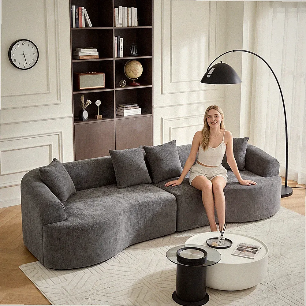 Curved Boneless Sofa,Compression Modular 106'' Sectional,Grey High-Density,Couc