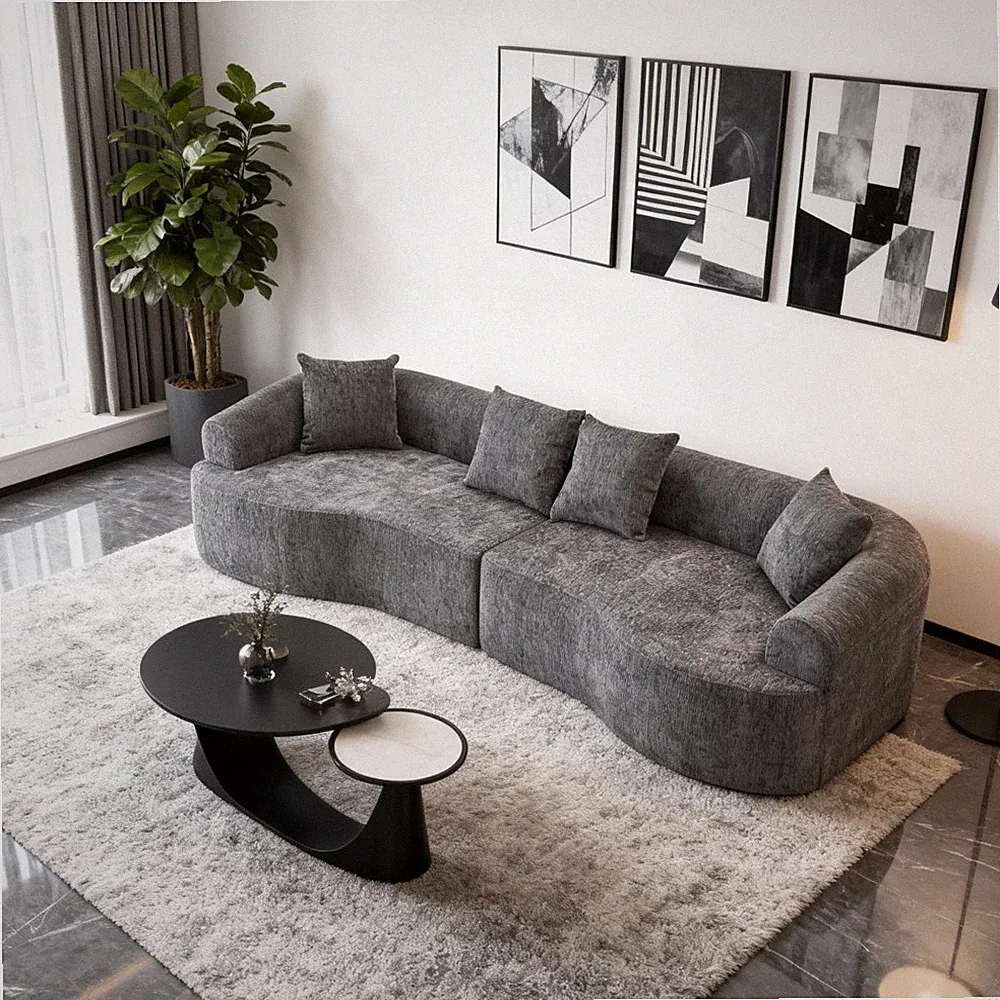 Curved Boneless Sofa,Compression Modular 106'' Sectional,Grey High-Density Gray