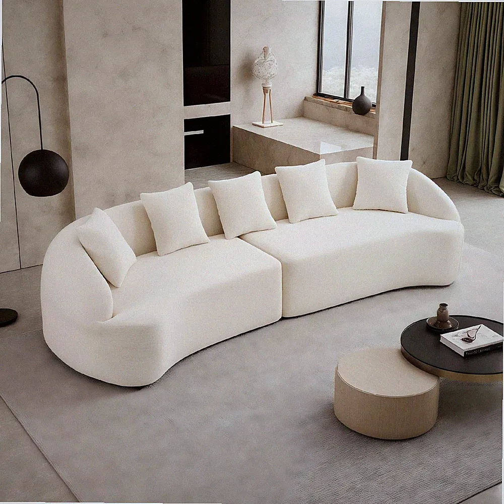 Curved Boneless Sofa,Compression Modular 110'' Sectional,White High-Density,Co