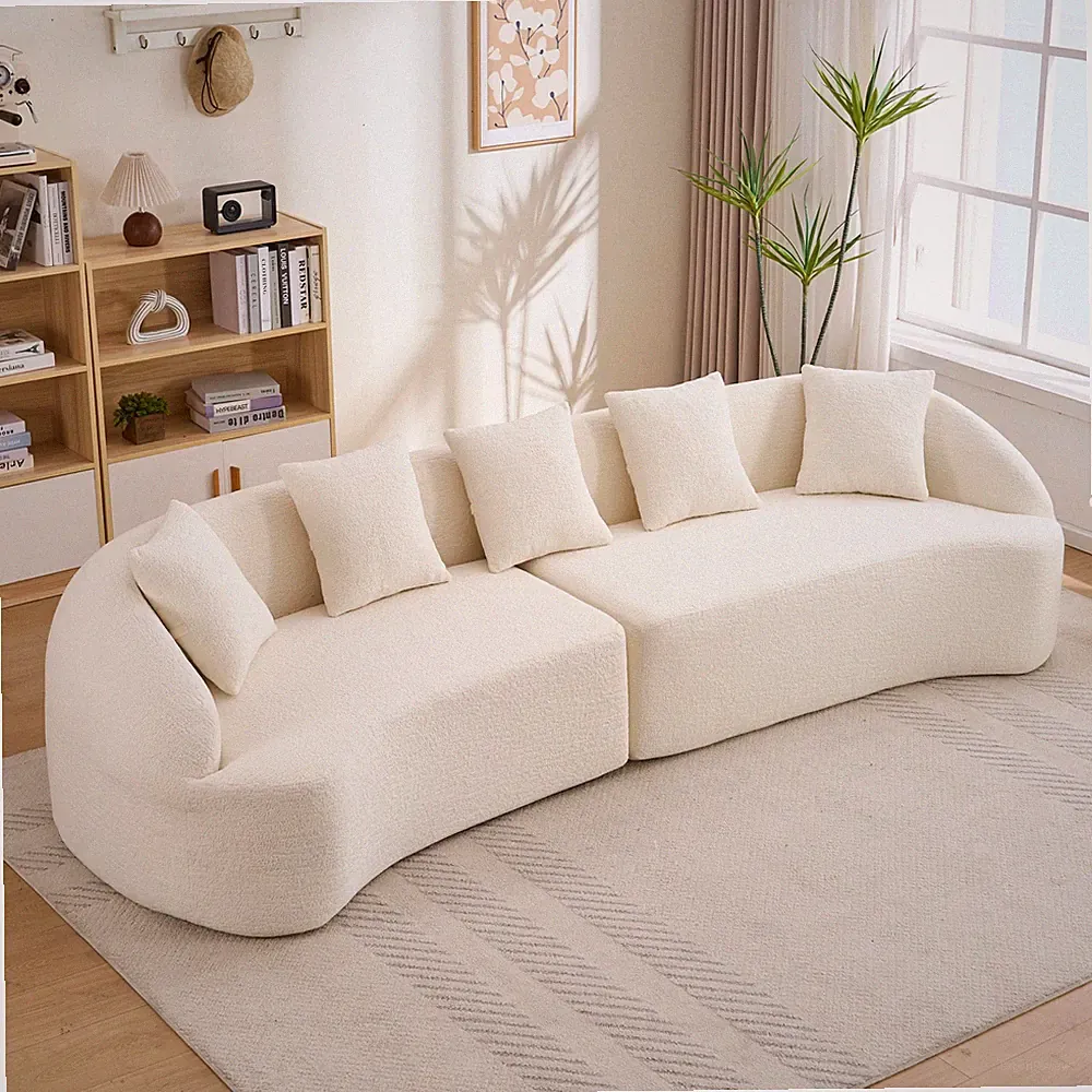 Curved Boneless Sofa,Compression Modular 110'' Sectional,White High-Density,Couc