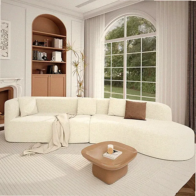 Curved Chenille 2-Piece Sectional Sofa with Pillows for Luxurious Comfort, Beige