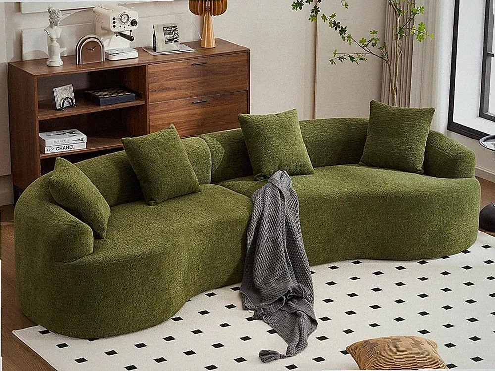 Curved Cloud Sofa Funky 4 Seater Soft Chenille Boneless Sofa No Assembly