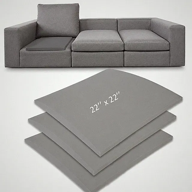 Curved Couch Cushion Support Sagging Seat 40D Density Foam Grey 22x22 In 3PCS