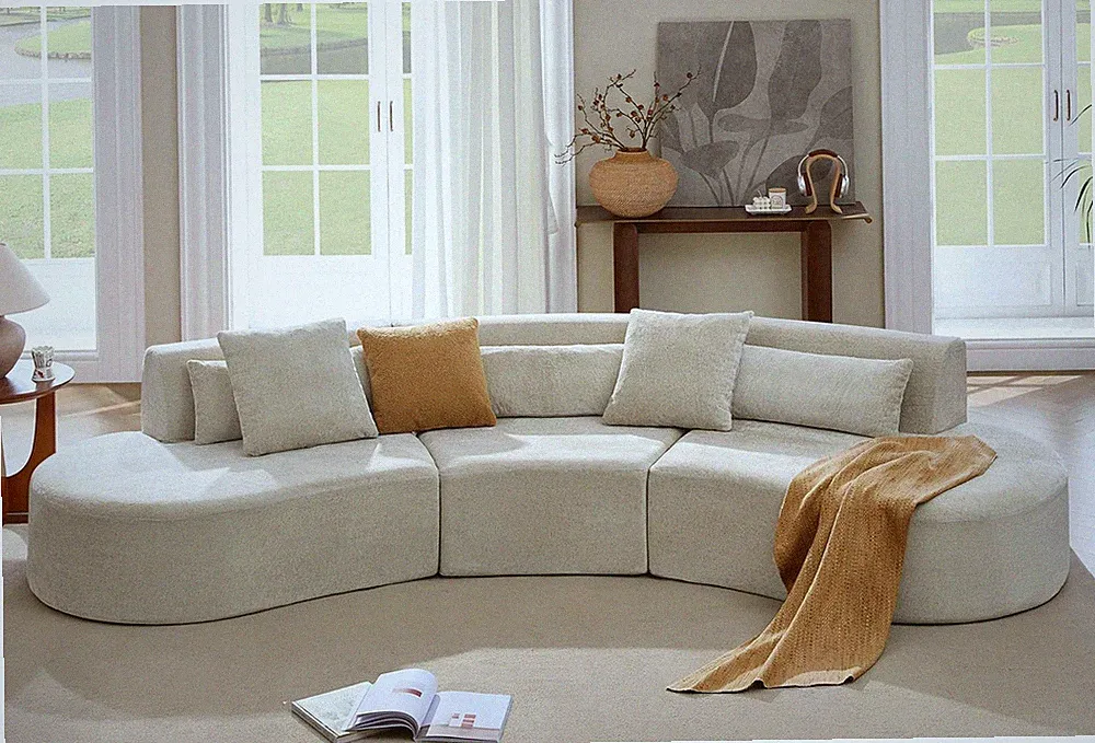 Curved Modular Cloud Sectional Sofa Lumbar Throw Pillows No Assembly Pearl Gray