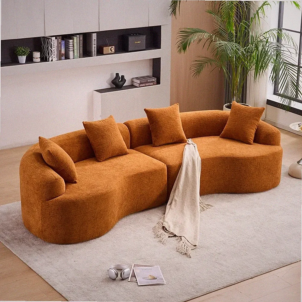 Curved Modular Sectional Sofa, 110" Chenille Sleeper Couch w/ Pillow Back