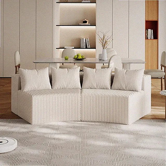 Curved Modular Sectional Sofa Corduroy 2-Seater Beige