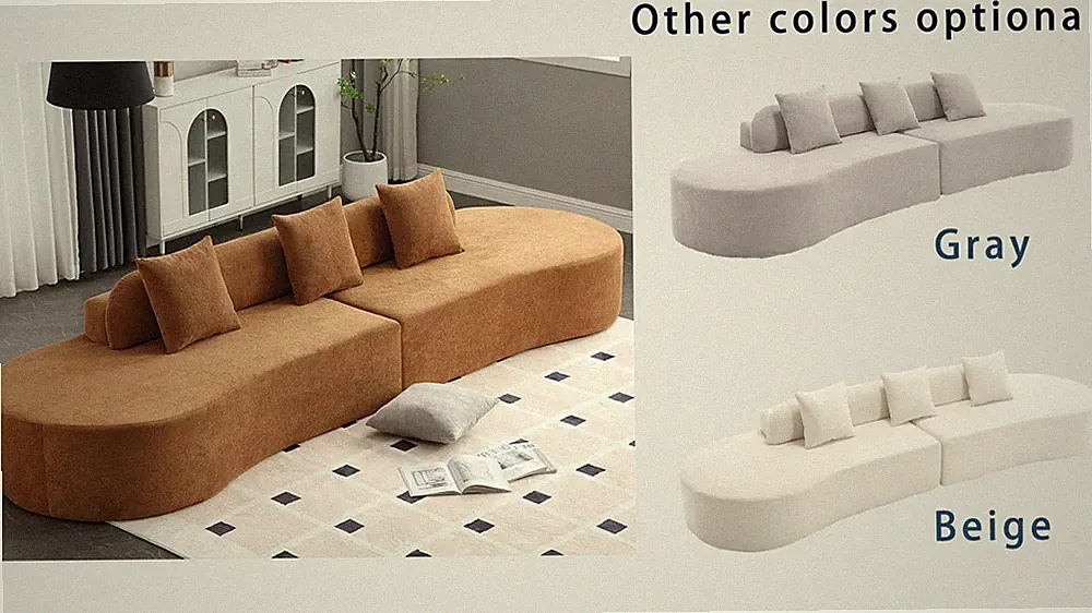 Curved Modular Sectional Sofa Terrycloth Minimalist Cloud Couch Brown