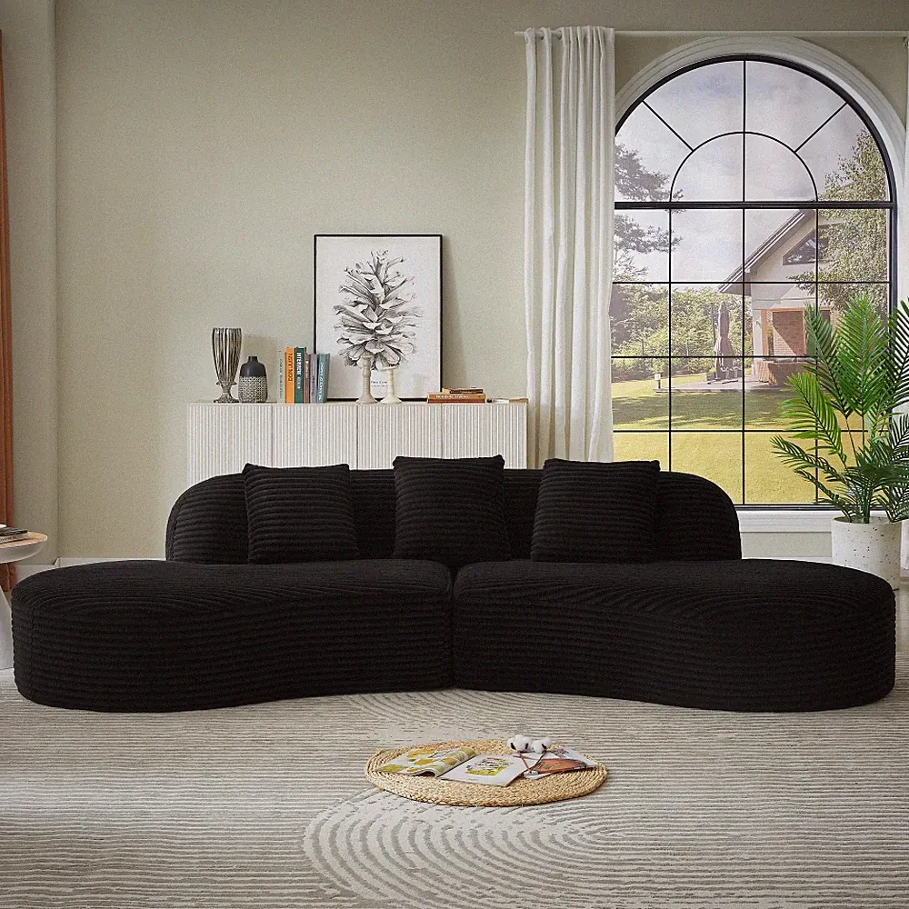 Curved Sectional Sofa 4 Seat, Corduroy Upholstery, Compressed No Assembly