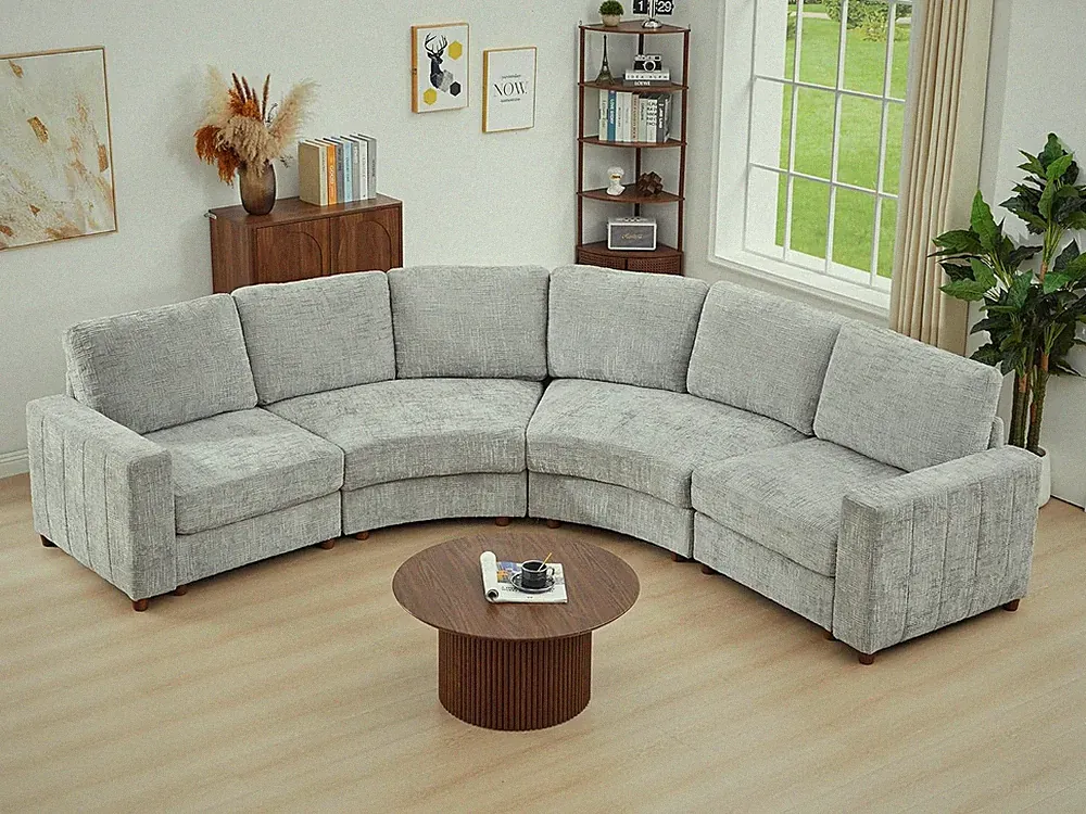 Curved Sectional Sofa, Convertible L Shaped Couch with Deep Seat, Boucle Modular