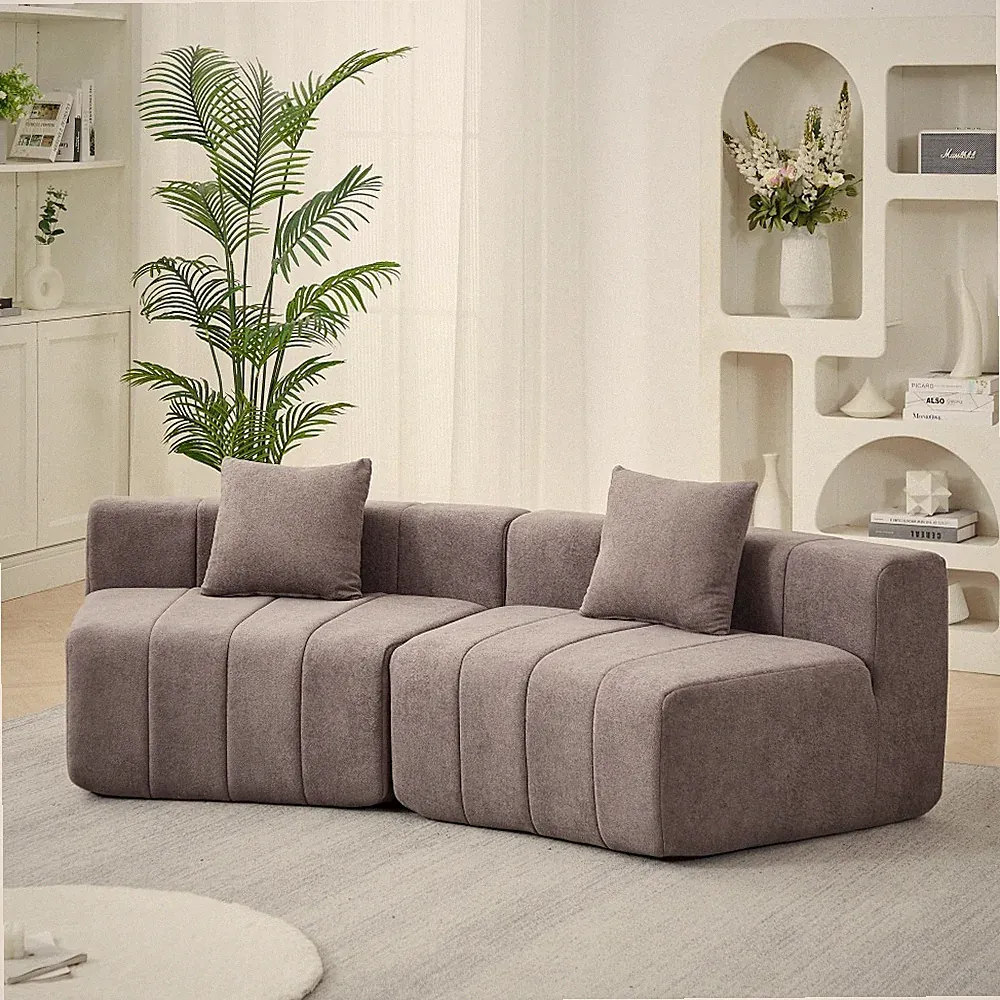 Curved Sectional Sofa w/ Pillows Chenille Modular Living Room Grey