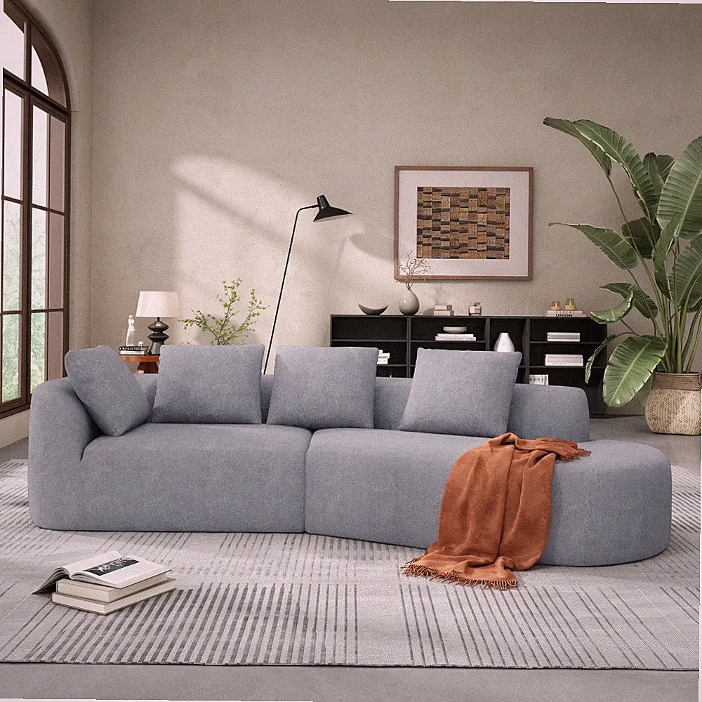 Curved Sectional Sofa with Chaise Lounge, Fully Assembled, Light Gray