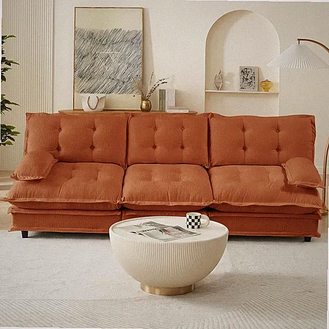 Curved Sectional Sofa with Deep Cloud Cushion Modern Chenille Fabric Orange