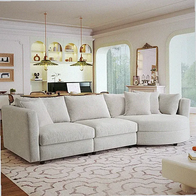 Curved Sofa, 111.4" 3 Seat Sectional Sofa Modern Upholstered Couch with Three Pi