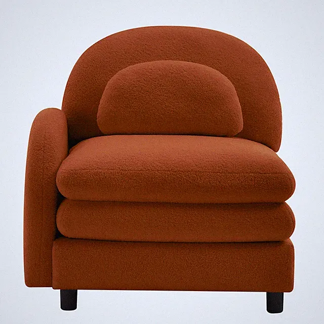 Curved Sofa LSF Teddy Fabric W/Pillow - Orange