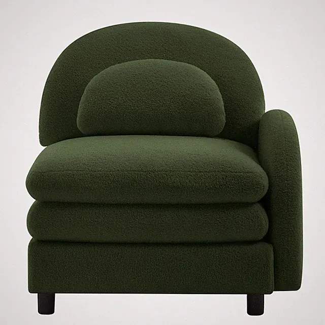 Curved Sofa RSF Teddy Fabric w/Pillow - Green, 34.25" L x 33.85" W