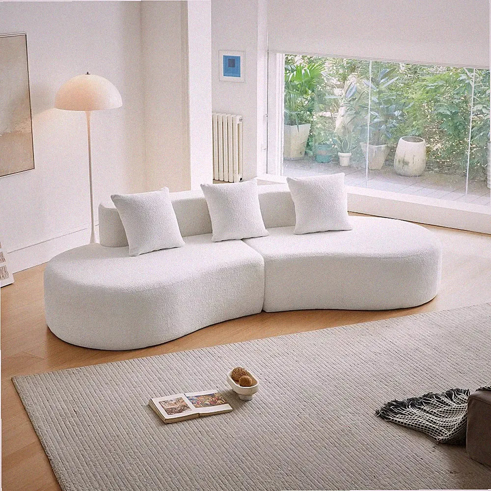 Curved Velvet Cloud Sectional Sofa, 3-Seater with Plush Comfort & Easy Assembly