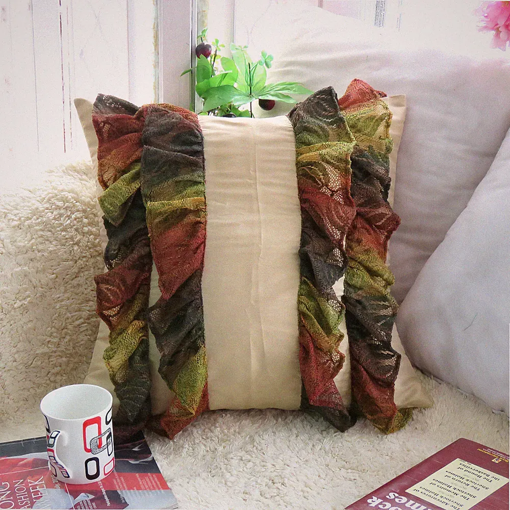 Cushion Cover Throw Pillow Cases Polydupion Beige Ruffle Lace Floral Sofa Bed