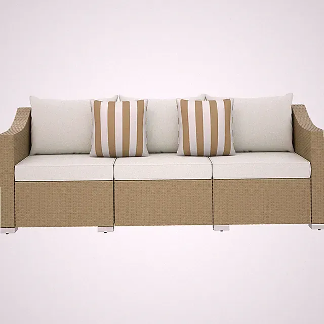 Cushioned 3-Seater Outdoor Rattan Sofa with Pillows