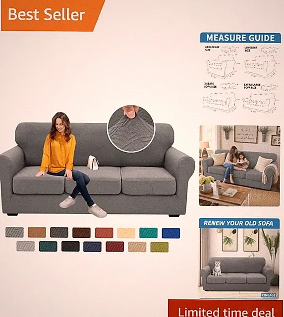 Custom Fit 4-Piece Stretch Sofa Cover Set - Stylish & Durable Pet Protection