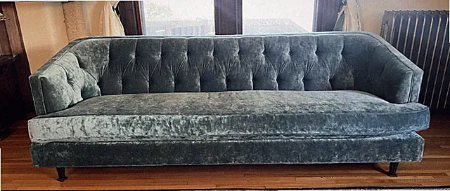 Custom-made Blue Velvet Chesterfield Sofa, Made in USA