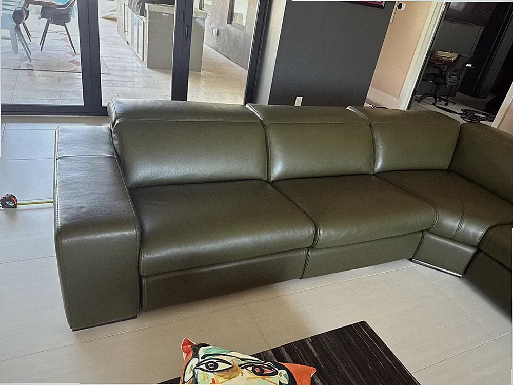 CUSTOM OLIVE GREEN COPENHAGEN LEATHER SECTIONAL